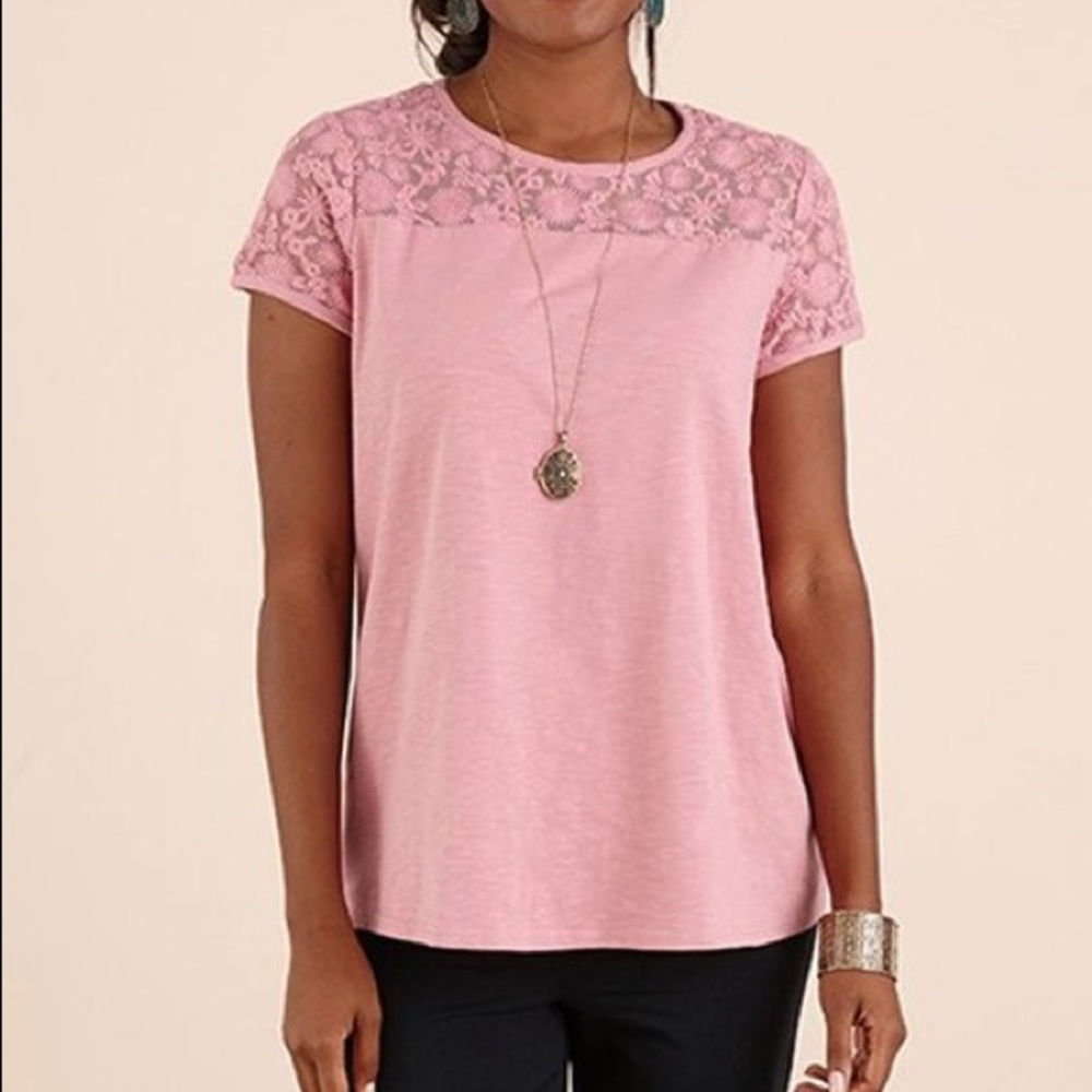 Matilda Jane Lory Pink Floral Lace Top Small Mauve